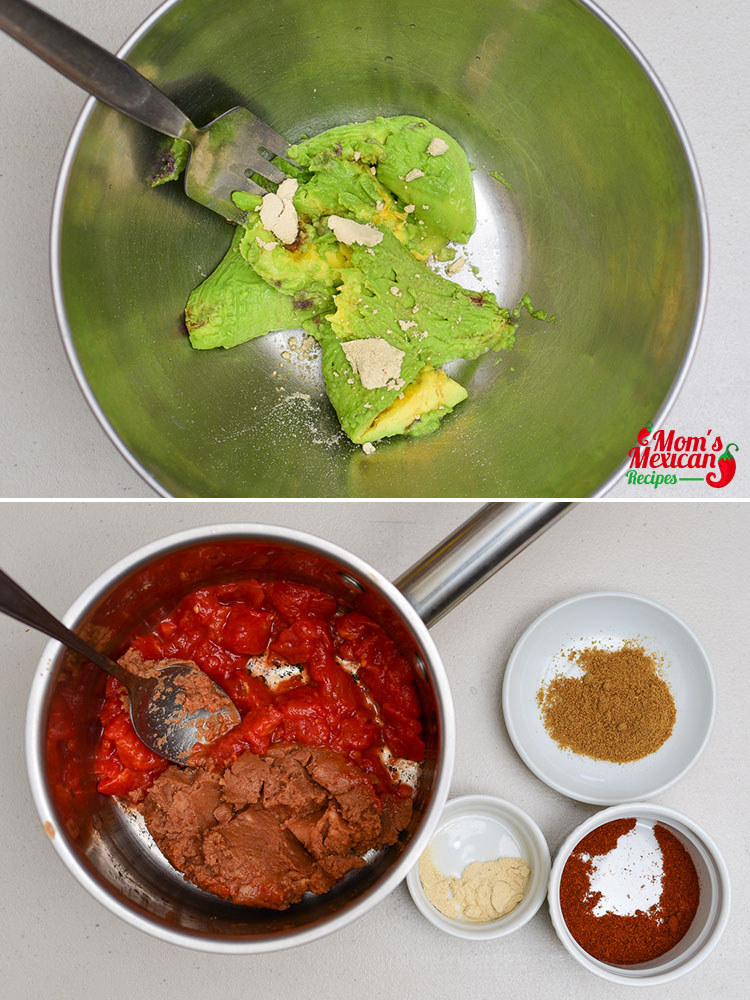 Chicken Guacamole and Bean Tostadas Preparations